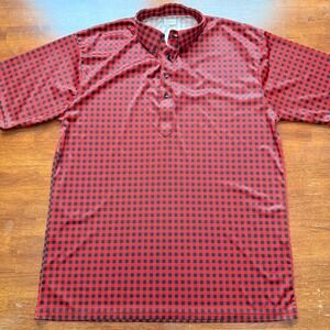 Collars & Co. Men's Red Black Gingham Plaid Golf Button Up Polo Shirt XLarge